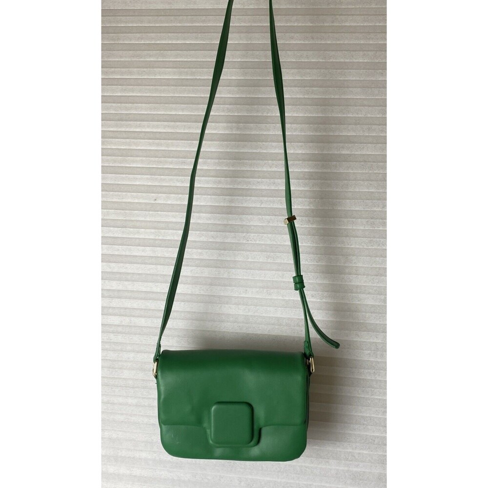 Zara Green Faux Leather Shoulder Clutch 3 Pocket Cross Body Purse 5X8
